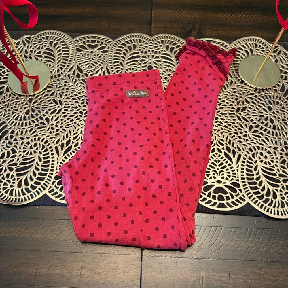 Matilda Jane Christmas Holiday Muted Red Polka Dot Leggings
